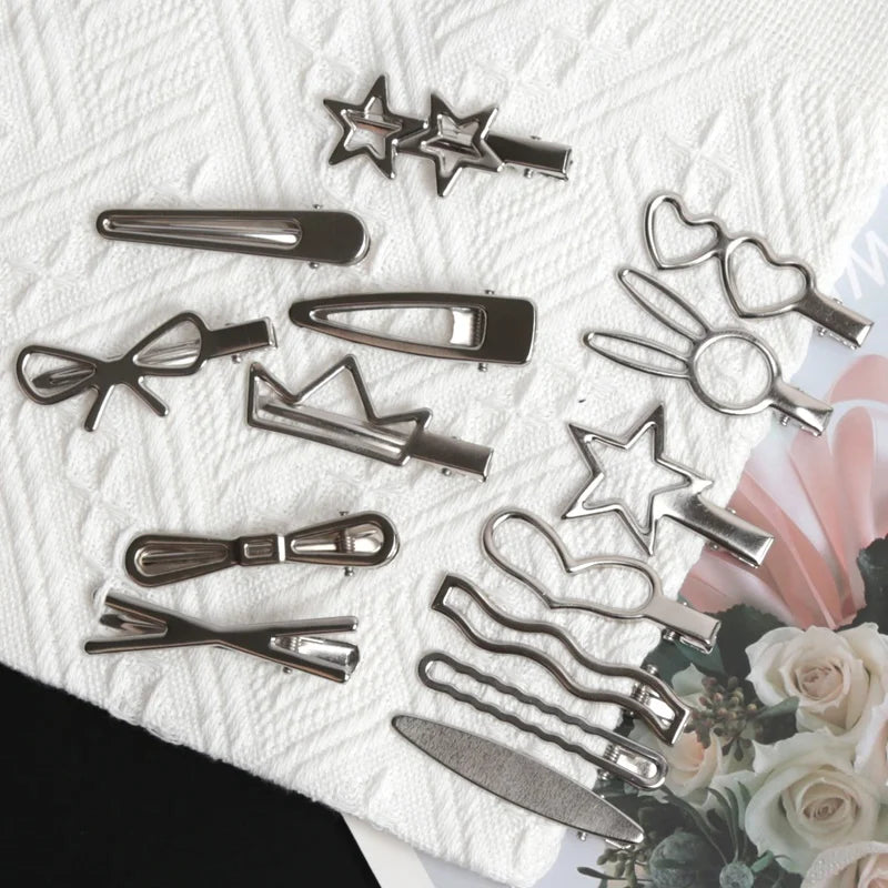 28Pcs/Set Fashion Metal Hair Clips Women Girls Y2K Duckbill Hairpin Personality Headwear Barrettes Hairclip Styling Accessories Qme