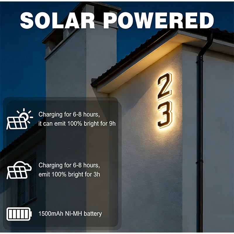 Light Sensor Solar House Number Lights Waterproof Modern LED Address Sign Outdoor Wall Decor For Home Yard Daily Use Qme