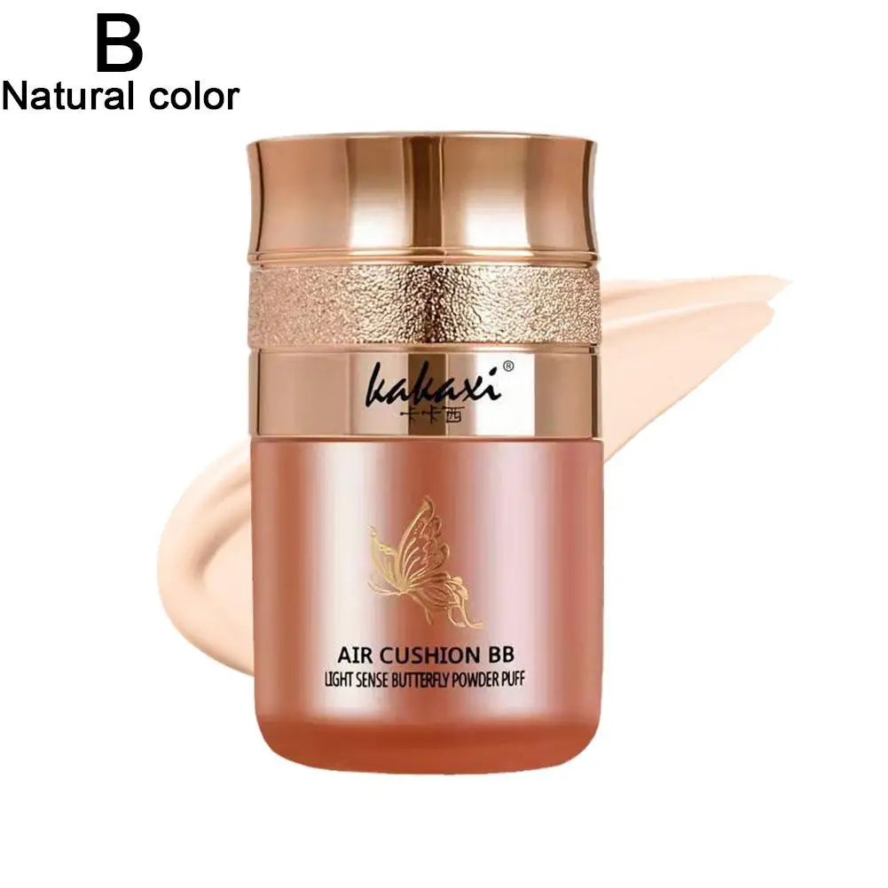Butterfly Cushion BB Cream,Moisturizing Concealer Makeup Base BB Liquid Foundation,Butterfly Air Cushion Powder Puff CC Cream Qme 02 CN