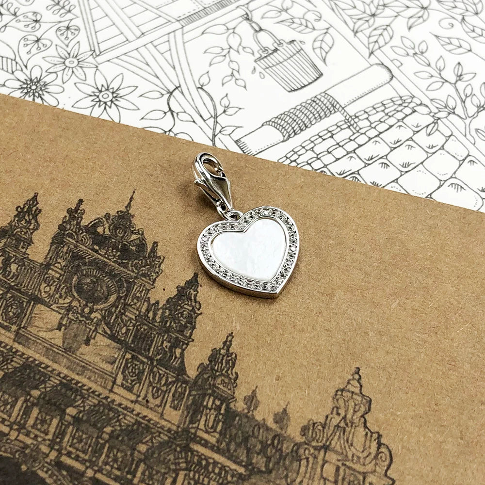 Dangle Charm Pendant Heart with Shell Women Summer Brand New Romantic 925 Sterling Silver Love Gift Qme