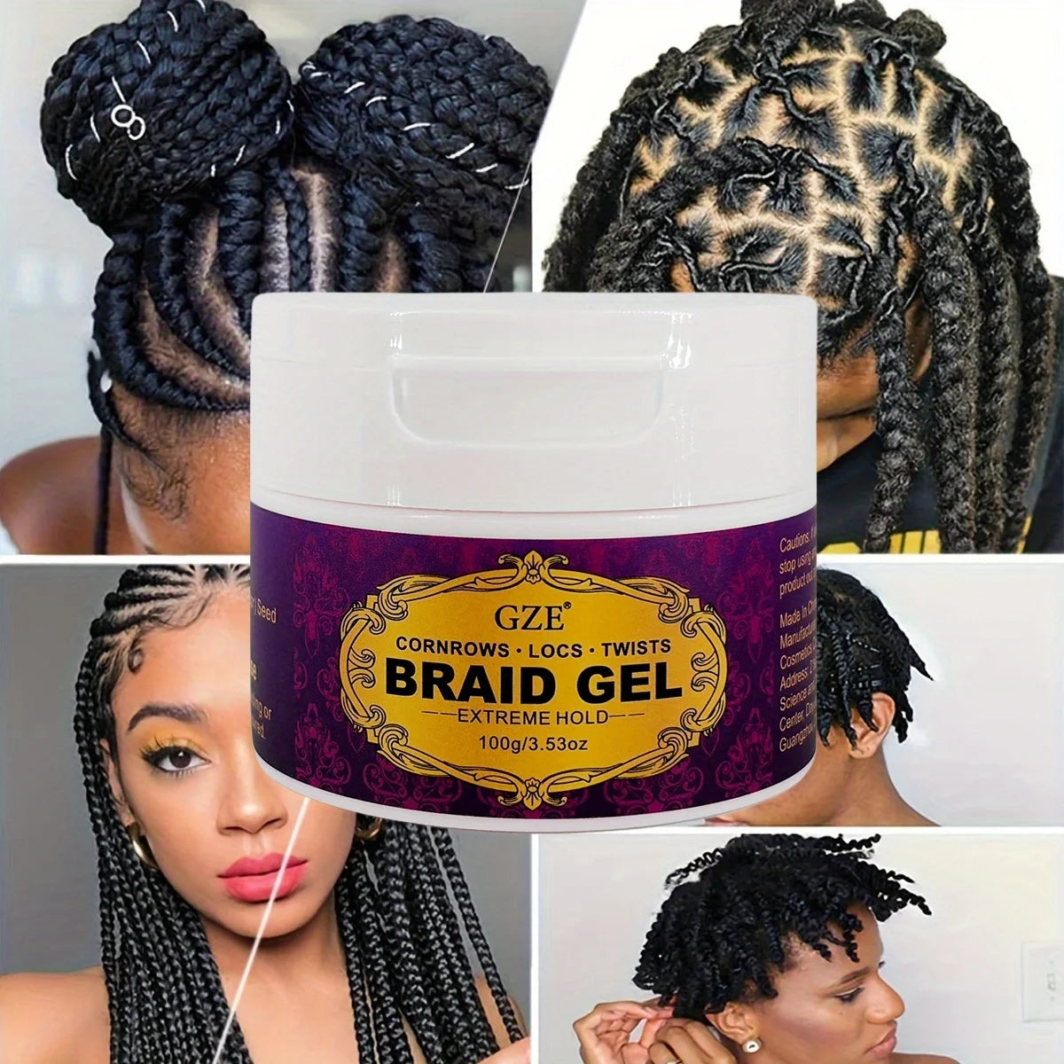 GZE Braid Gel Extra Hold High Shine Braiding Gel & Edge Control Conditioning No Flake Suitable For Twist Locs Braids Edge Qme