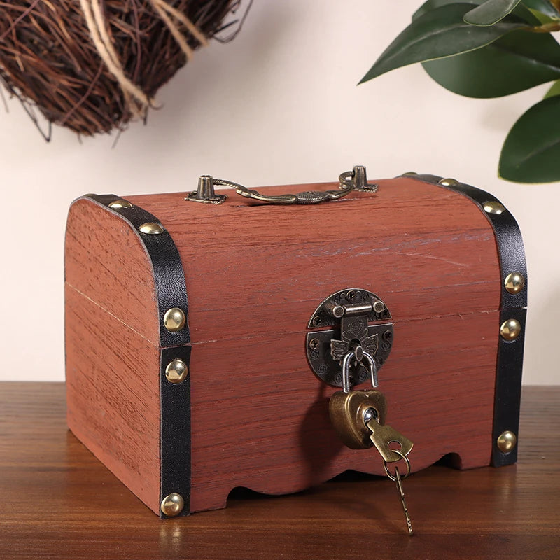 Saving Box Case Lock Home Retro Decoration Treasure Chest Vintage Qme A5