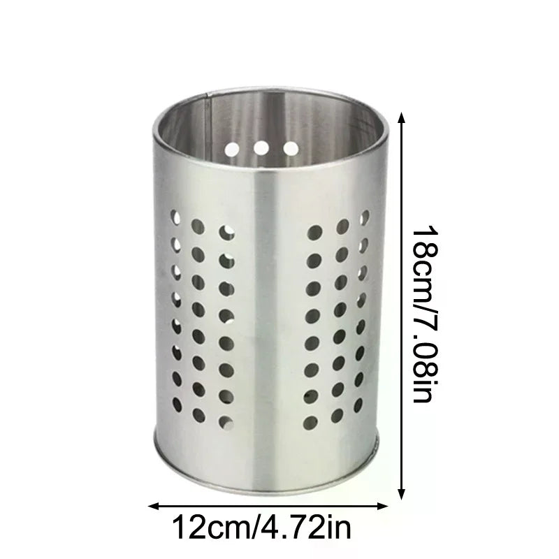 Stainless Steel Chopsticks Tube Tableware Bucket High-Capacity Kitchen Utensils Storage Round Hole Hollowed Out Drain Tube Qme