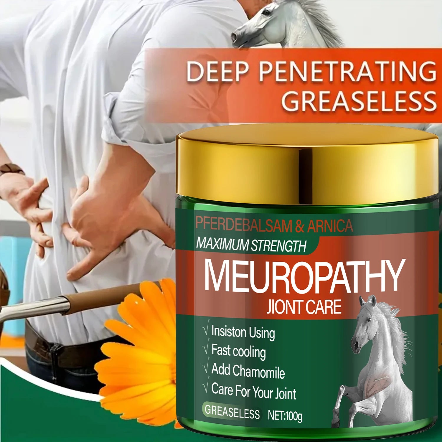 Pferdebalsam & Arnica Neuropathy Joint Care - Maximum Strength, Fast Cooling & Greaseless Formula. Qme
