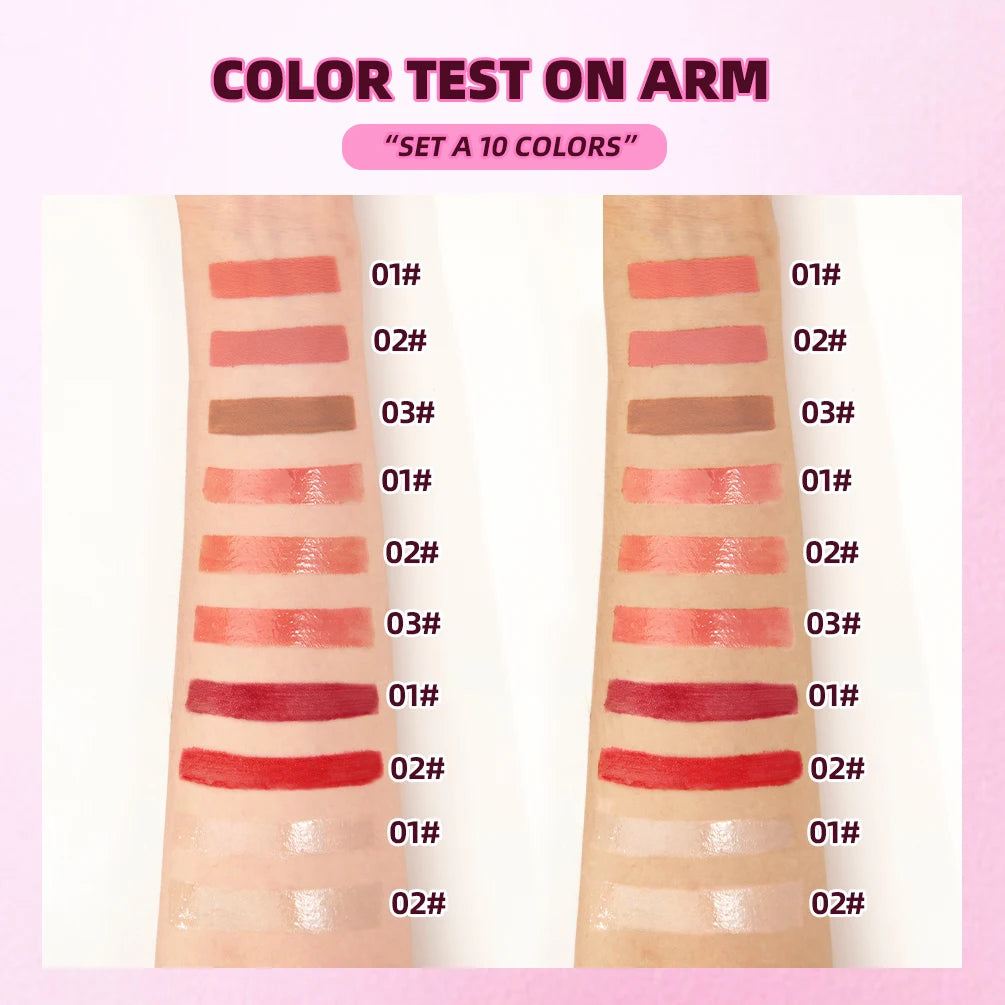 QIBEST Lips Makeup Set Matte Velvet Liquid Lipstick Lip Gloss Non-Sticky Lip Oil Glaze Moisturizing Lip Balm Tint Cosmetics Kits Qme
