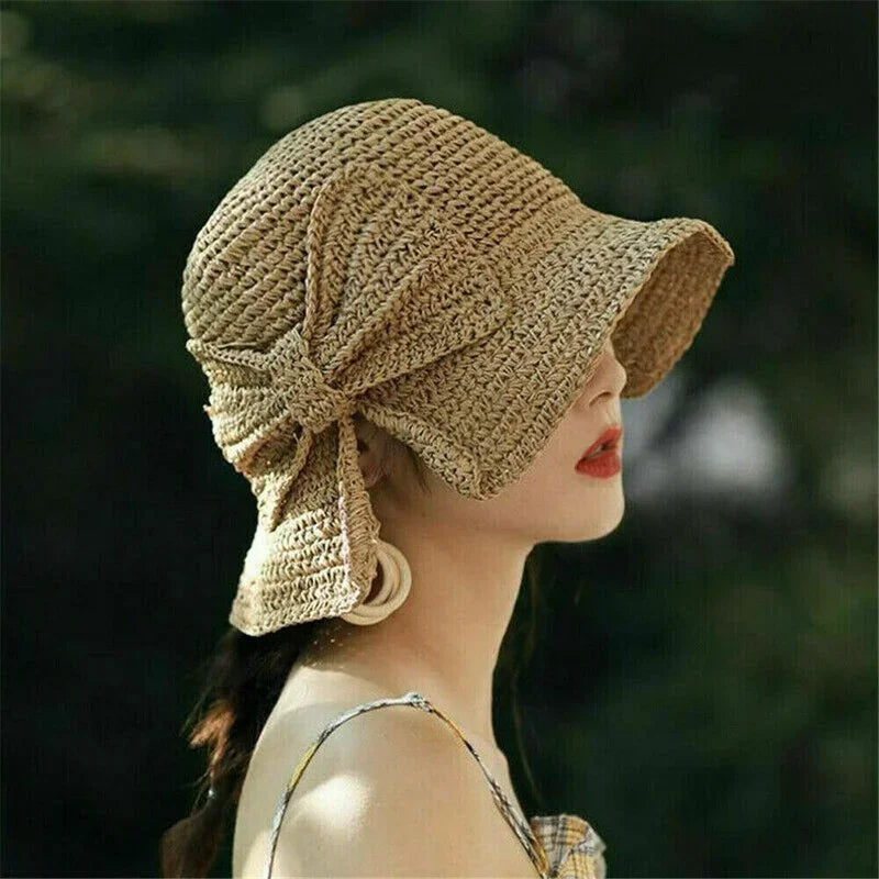 Summer Wide Brim Straw Hat Foldable Fisherman Sun Protection Girls Qme