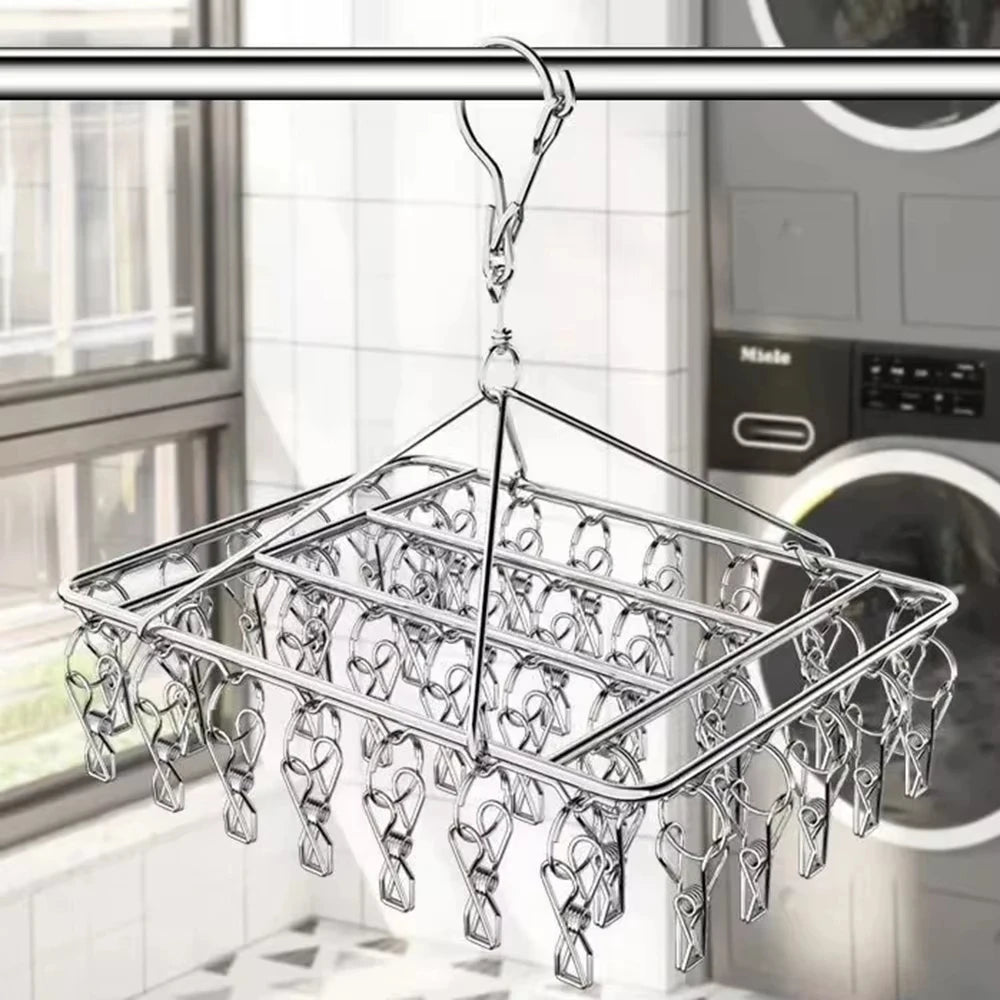 Stainless Steel Windproof Clothespin Laundry Hanger Bra Sock Towel Clothesline Hook Clothes Rack Peg Dryer Airer Drying Qme