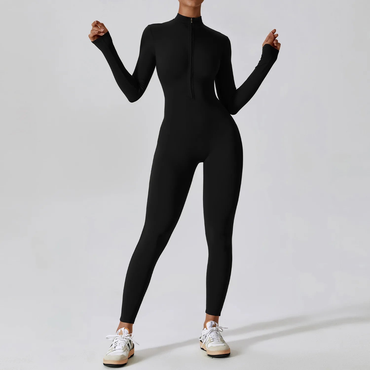A Naked zipper short sleeved yoga suit jumpsuit, quick drying breathable outdoor sports tight fitting jumpsuit, fitness suit Qme L Advanced Black
