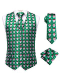 Green Men Vest Three-piece Suit Dress Waistcoat Tie Pocket Square Qme MJ-3079 XXXL