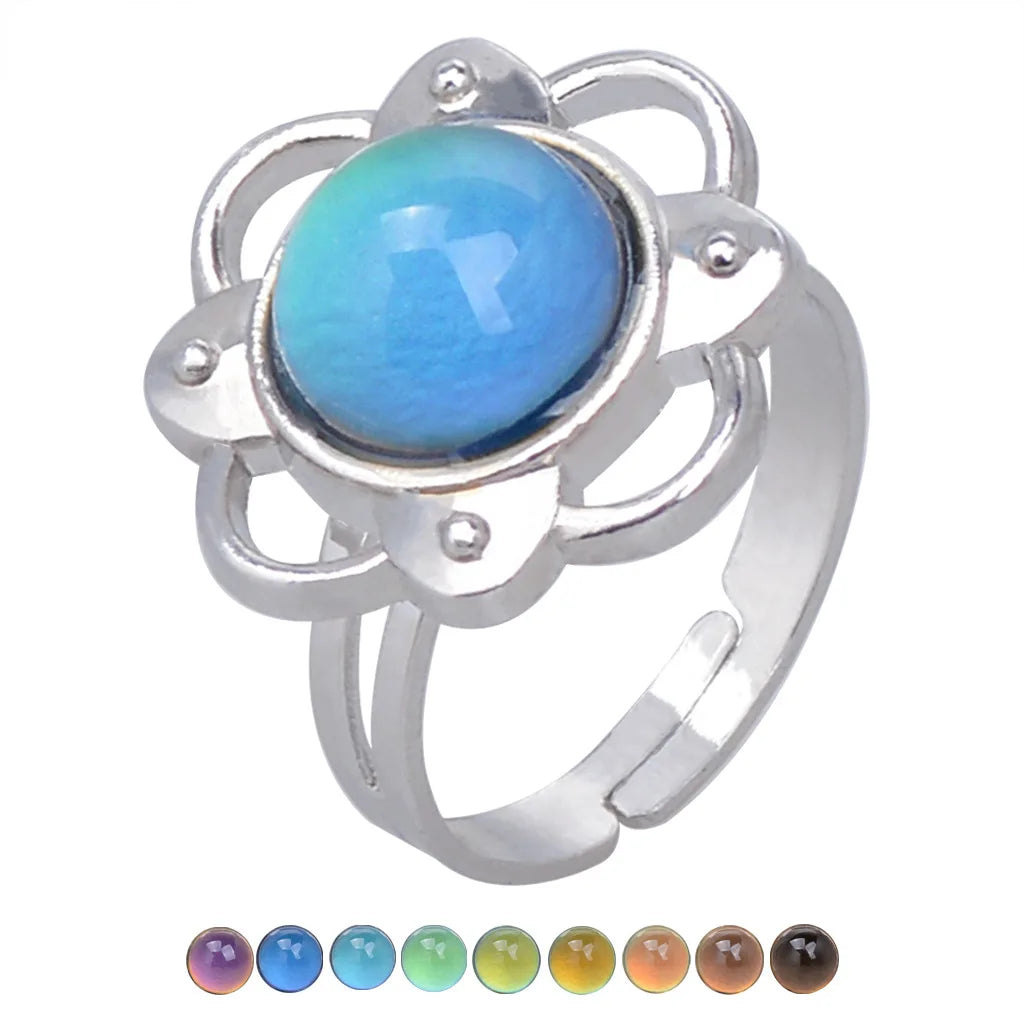Change Mood Ring Open Retro Gem Emotion Feeling Changeable Ring Temperature Control Gems Color Changing Rings for Women Female Qme 048 resizable