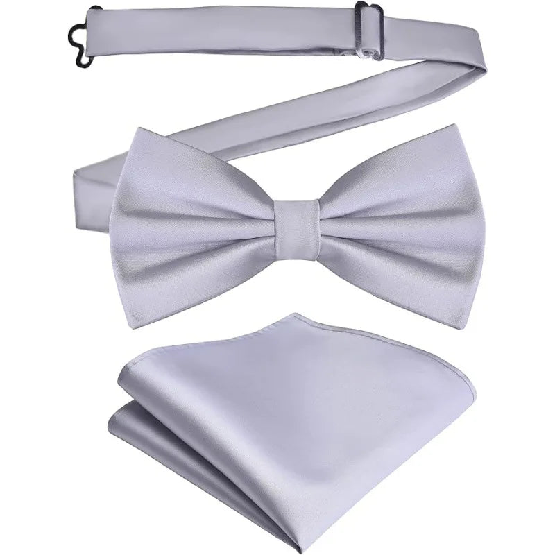 Solid Bowtie Pocket Square Cufflinks Business Men Neck Bow Ties Qme color6