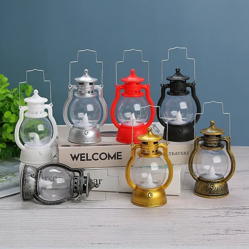 New Retro Portable Lantern Vintage LED Light Christmas Decoration Halloween Electronic Candlestick Bar Atmosphere Layout Light Qme