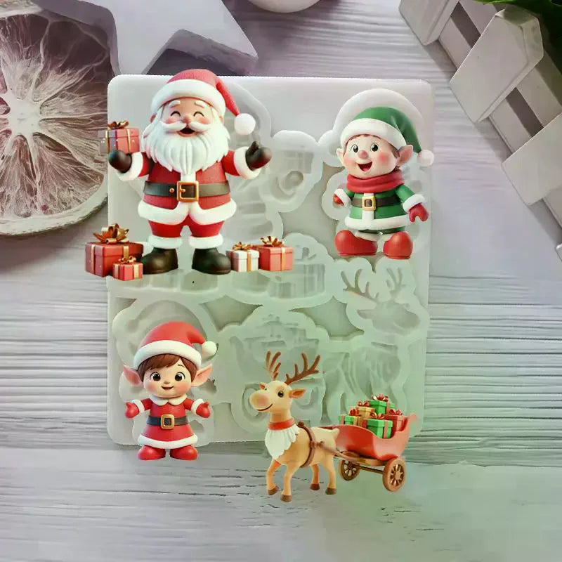 Reindeer Santa Claus Sleigh Elf Christmas Silicone Sugarcraft Mold Cupcake Baking Mould Fondant Cake Decorating Tools Qme