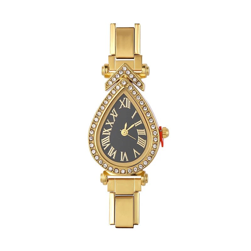 2026New Fashion Men Womens Stainless Steel Water Drop Oval Gems Watch