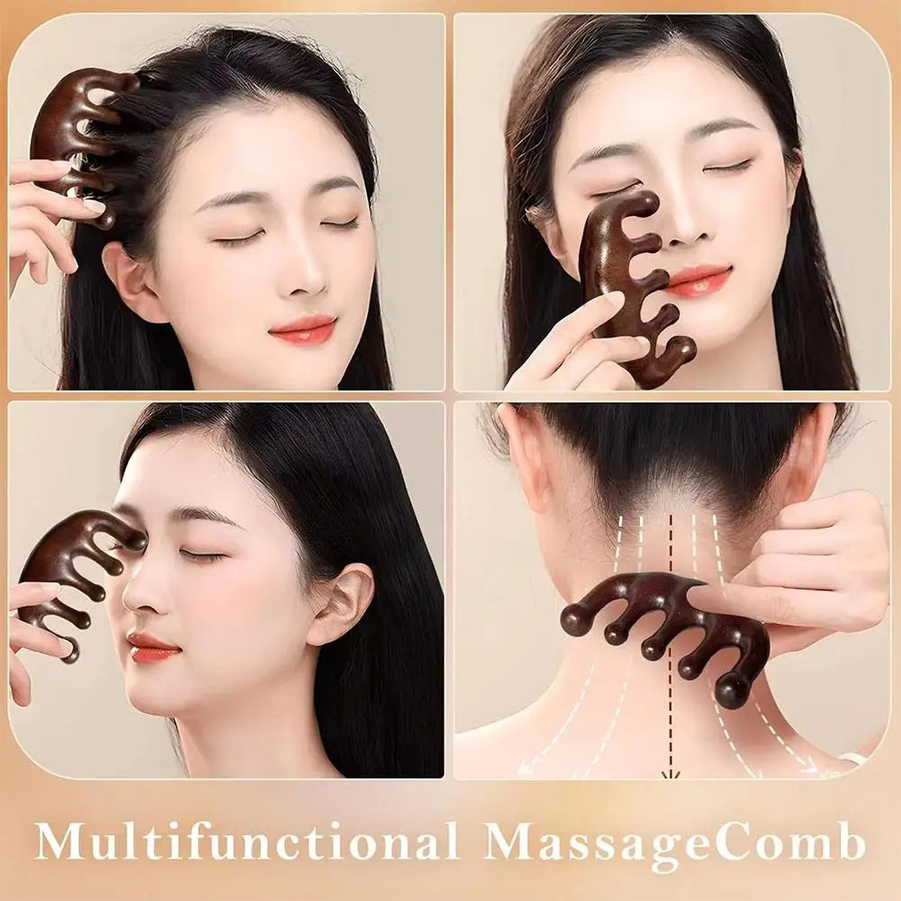 Natural Sandalwood Deer Antler Five Paws Massage Comb Meridians Dredging Scalp Facial Massage Comb Gifts For Family And Friends Qme