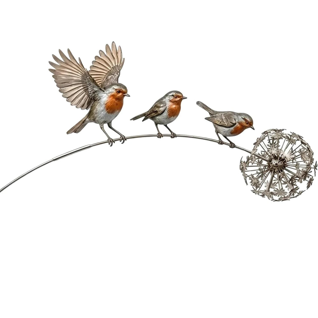 Robin Garden Stake with Dandelion Accent Outdoor Yard Art Stake Rustic Bird Yard Art Garden Ornament for Lawn Patio Backyard Qme 1PCS