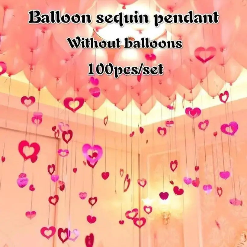 100Pcs Rain Silk Pendant Decoration Balloon Party Decoration Venue Layout Heart-shaped Balloon Sequin Pendant Decoration Qme