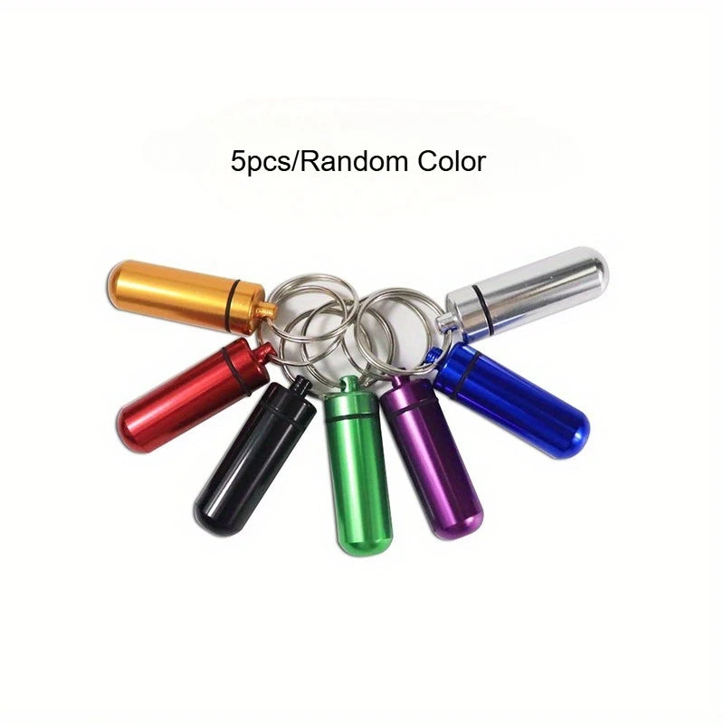 Mini Aluminum Waterproof Pill Box Keychain Portable Medicine Container for Outdoor Travel Emergency Storage Qme 5pcs