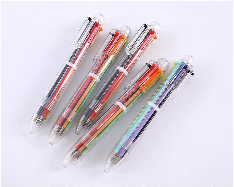 6 Ballpoint Pen Office Stationery Colored Oil Creative Multi-color Qme 5Pcs