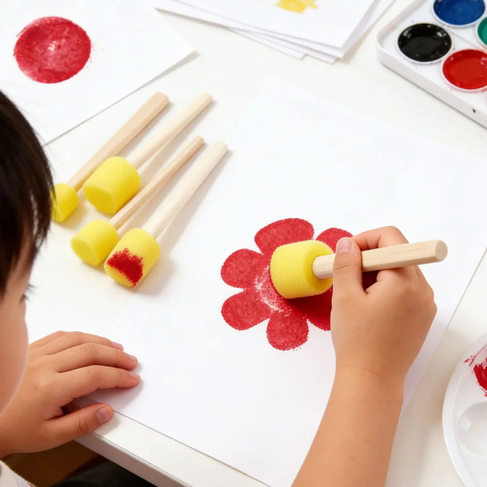 11Pcs Kids Sponge Painting Brushes Set, Early Learning DIY Art Craft Tools with Round Stamping Brushes, Palette Masking Tape Qme