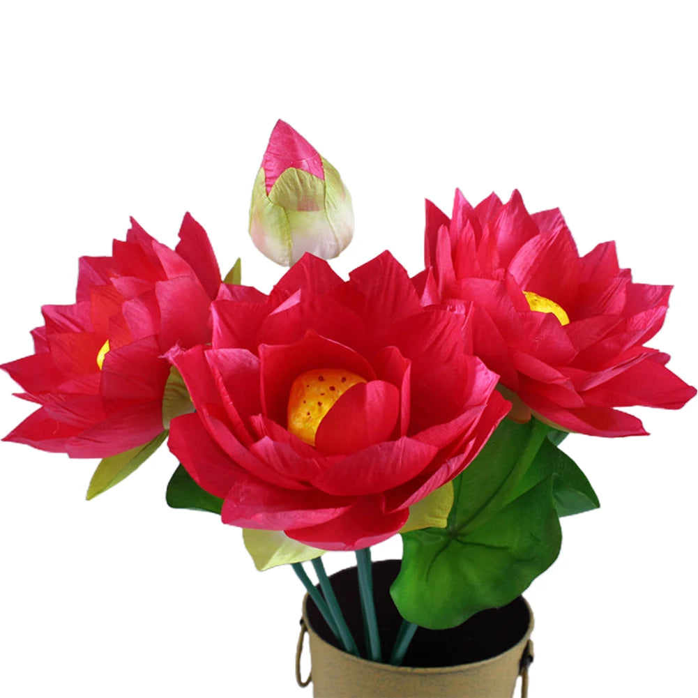 Artificial Flower 1pcs Arrangement Decoration Fake For Wedding Garden Home Lotus Party Plastic Simulation Stalks Qme Mei red