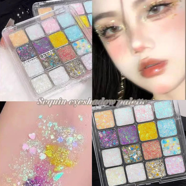 Shiny Sequins Flakes Eyeshadow Palette Self Adhesive Glitter Gel Hair Body Nail Blue Pink Yellow Sequin Gel Makeup Decoration Qme