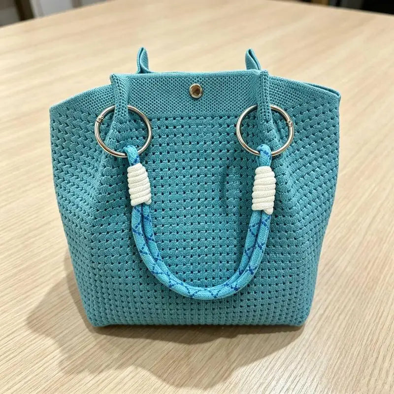 Mini Knitted Bucket Bag Women Small Handbag Geometric Colorblock Wristlet Purse With Detachable Handle 1PC Qme style 18