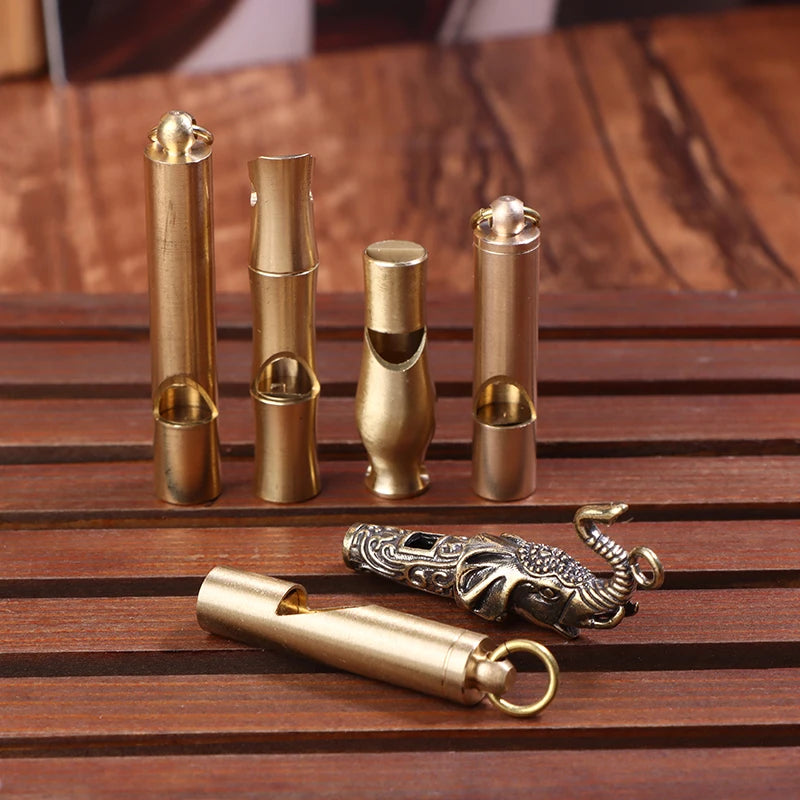 Brass Whistle Keychain Pendant Outdoor Survival Portable Single Tube Qme