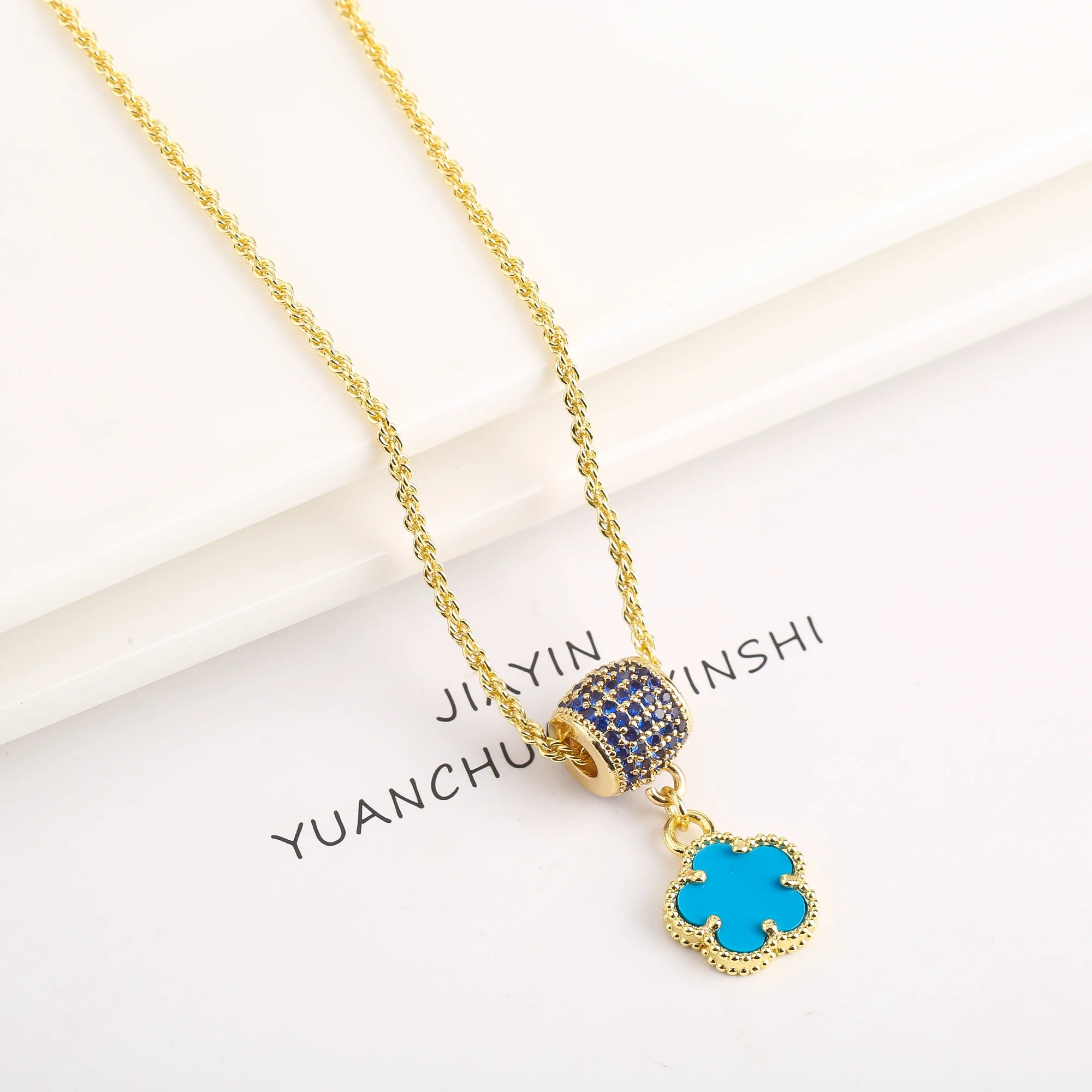 High Quality Natural Stone Five Leaf Flower Jewelry Set Zirconia Necklace Earrings Temperament For Woman Fashion Jewelry Clover Qme Necklace 3