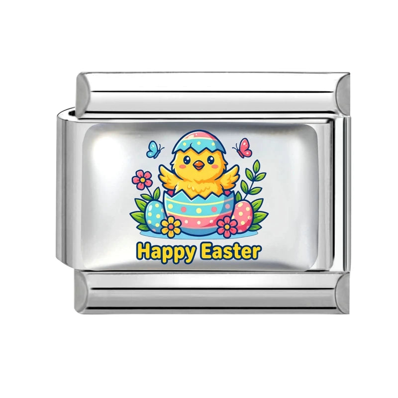 Spring Fashion 1pc Colorful Eggs Rabbit Tulip Easter Italian Link Fit 9mm Bracelet Making DIY Stainless Steel Charm Jewelry Gift Qme Style 24