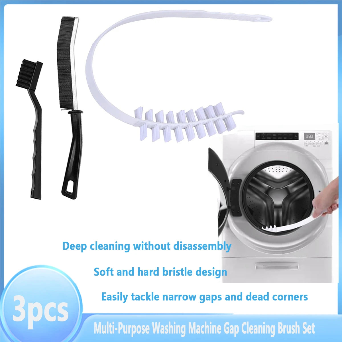 Washing Machine Cleaning Brush,Dryer Vent Cleaner Kit,Crevice Brush for Bathroom, Shower & Kitchen Household Cleaning Tools Qme M-Brush-3
