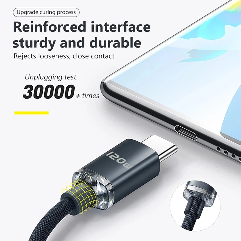 120W 6A PD Fast Charging Cable USB C to C Dual Type C Braided Quike Charging Phone Charger Data Cord For Xiaomi Huawei Samsung Qme