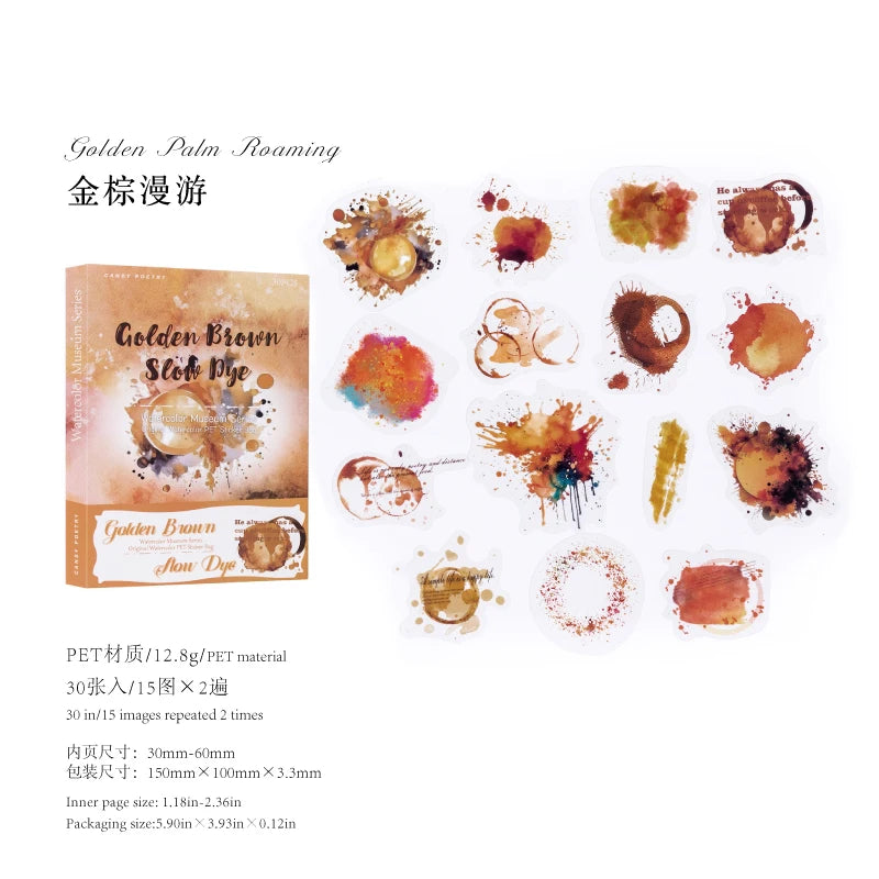 30Sheets/bag PET Sticker Bag Watercolor Blending Sticker Hand Account Collage Material For Greeting Card Notebooks Decoration Qme 3