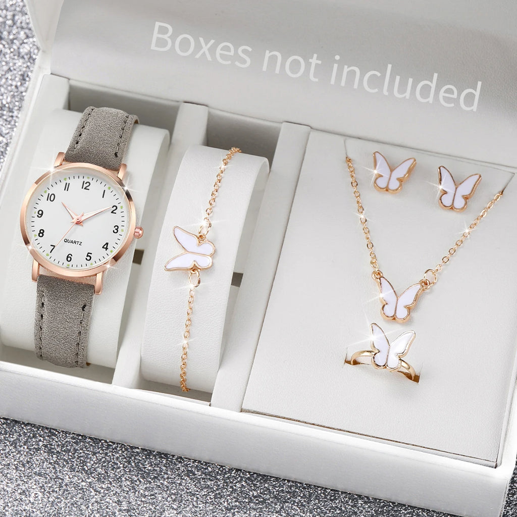 6PCS Female student fashionable night light pointer watch, small fresh frosted leather casual watch, simple digital quartz watch Qme Grey A Without Box