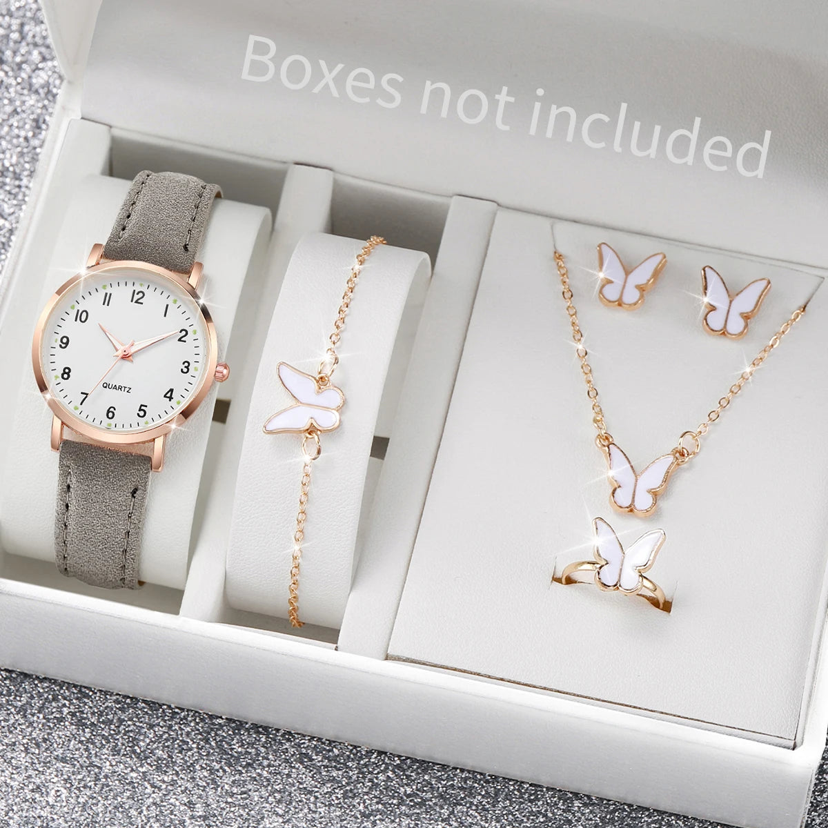 6PCS Female student fashionable night light pointer watch, small fresh frosted leather casual watch, simple digital quartz watch Qme Grey A Without Box
