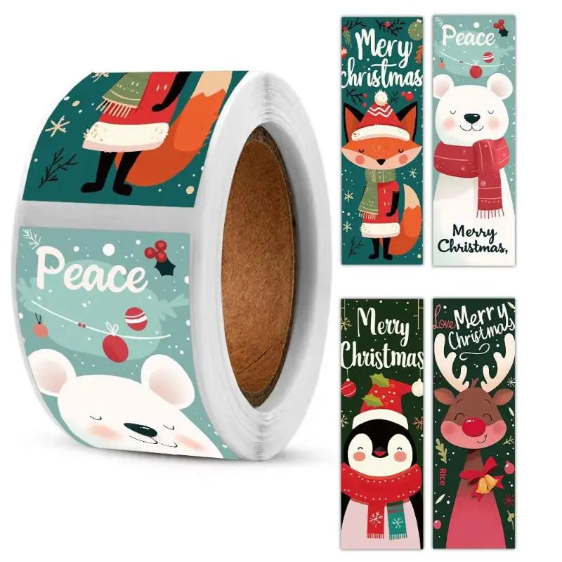 120pcs Christmas Stickers Roll - Cute Santa Polar Bear, Merry Christmas- For Gift Wrapping, Packaging - Paper-Based Qme A 1set