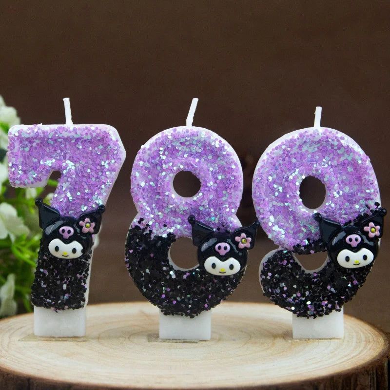 Kuromi Themed Birthday Candles 0-9 Numbers Cartoon Cake Topper Decorations for Kids Party Supplies Qme