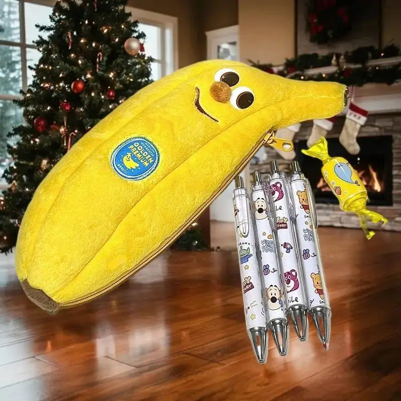 Cute Cartoon Banana Pencil Case Plush Storage Bag Creative Humorous Qme