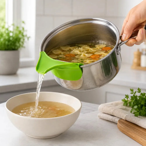 1 Funnel Anti-overflow Silicone Creative Clip-on Filter Pot Bowls Qme