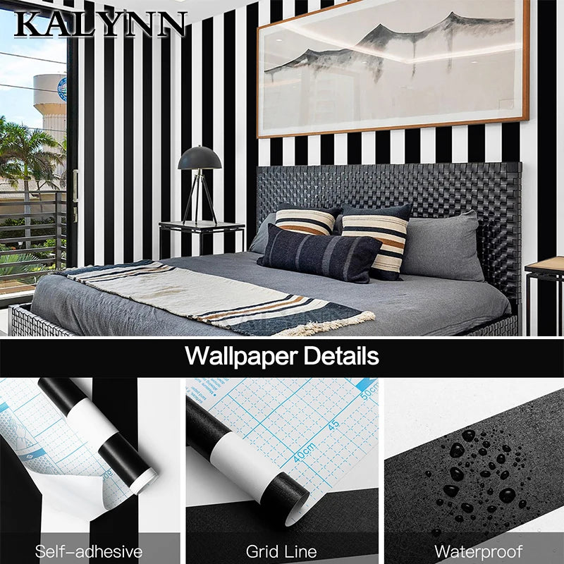 Stripe Black White Peel Stick Wallpaper Vinyl Waterproof Qme