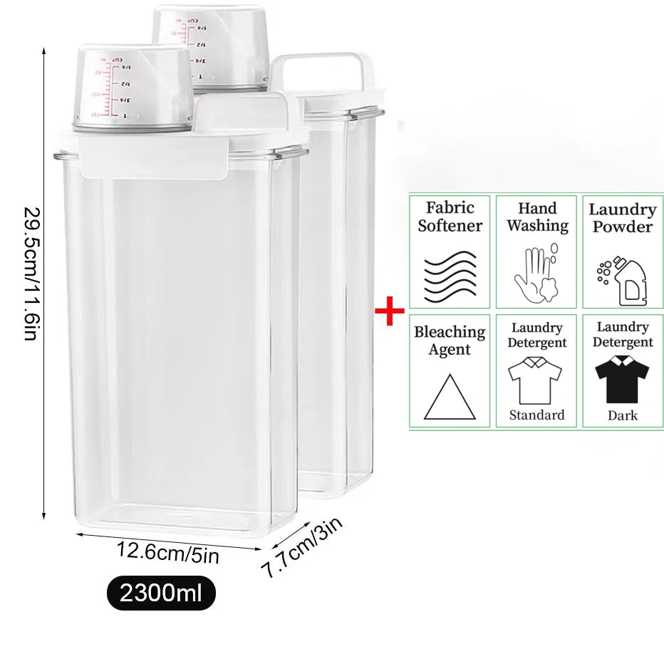 1100/1800/2300Ml Refillable Laundry Detergent Dispenser Empty Tank for Powder Softener Bleach Storage Container with Labels Qme 2x2300ml with labels