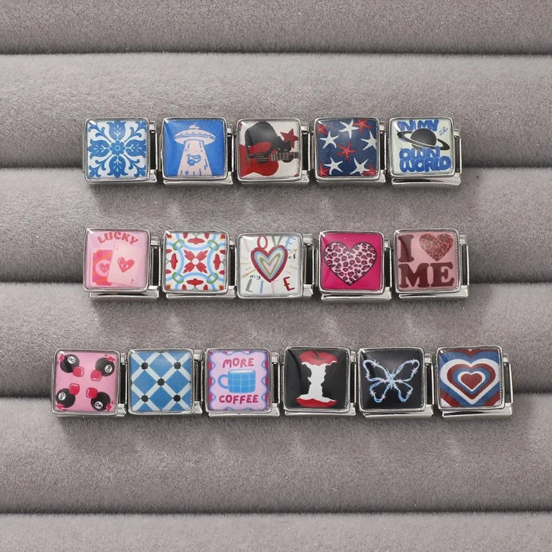 Fashion Red Apple Butterfly Black Blue Charm Bracelet Fit 9mm Bracelet Stainless Steel Italian Links Making DIYJewelry Wholesale Qme