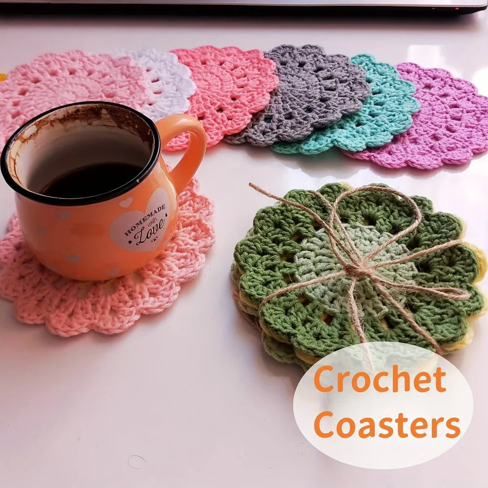Handmade Cute Flower Coaster Crochet Drink Coasters Table Decor Home Qme
