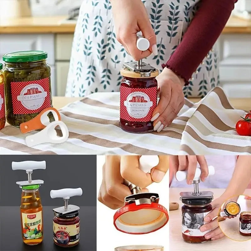 Adjustable Rotating Stainless Steel Can Opener Labor-Saving Jar & Bottle Opener Multifunctional Household Kitchen Tool Qme