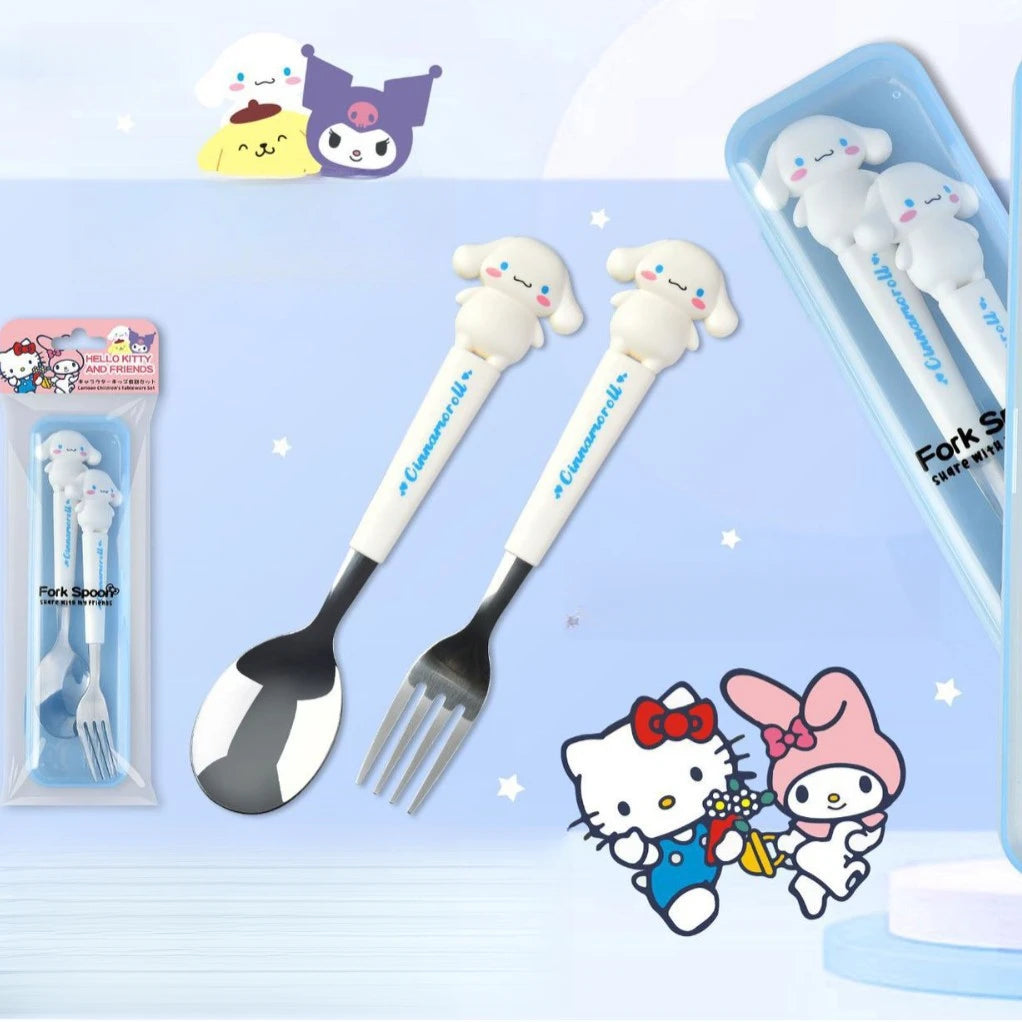 Hello Kitty Kuromi 304 Stainless Steel Cutlery Set Cute Cartoon Portable Cutlery Set with Chopsticks and Spoon Qme 4