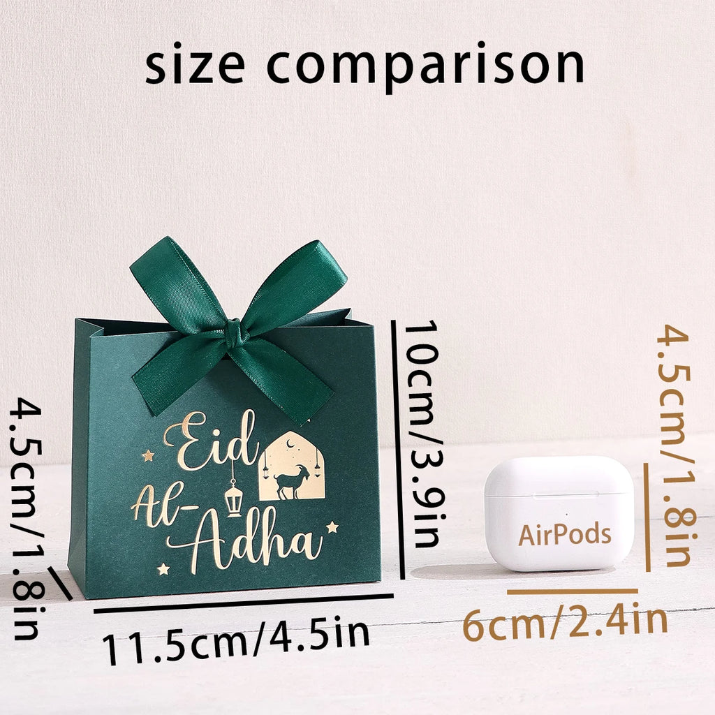 5 Eid Al-Adha Gift Boxes, Beautiful Sheep and Calligraphy Text Design, Pastel Colors, Ribbon Handles, Perfect for Eid Al-Adha Pa Qme