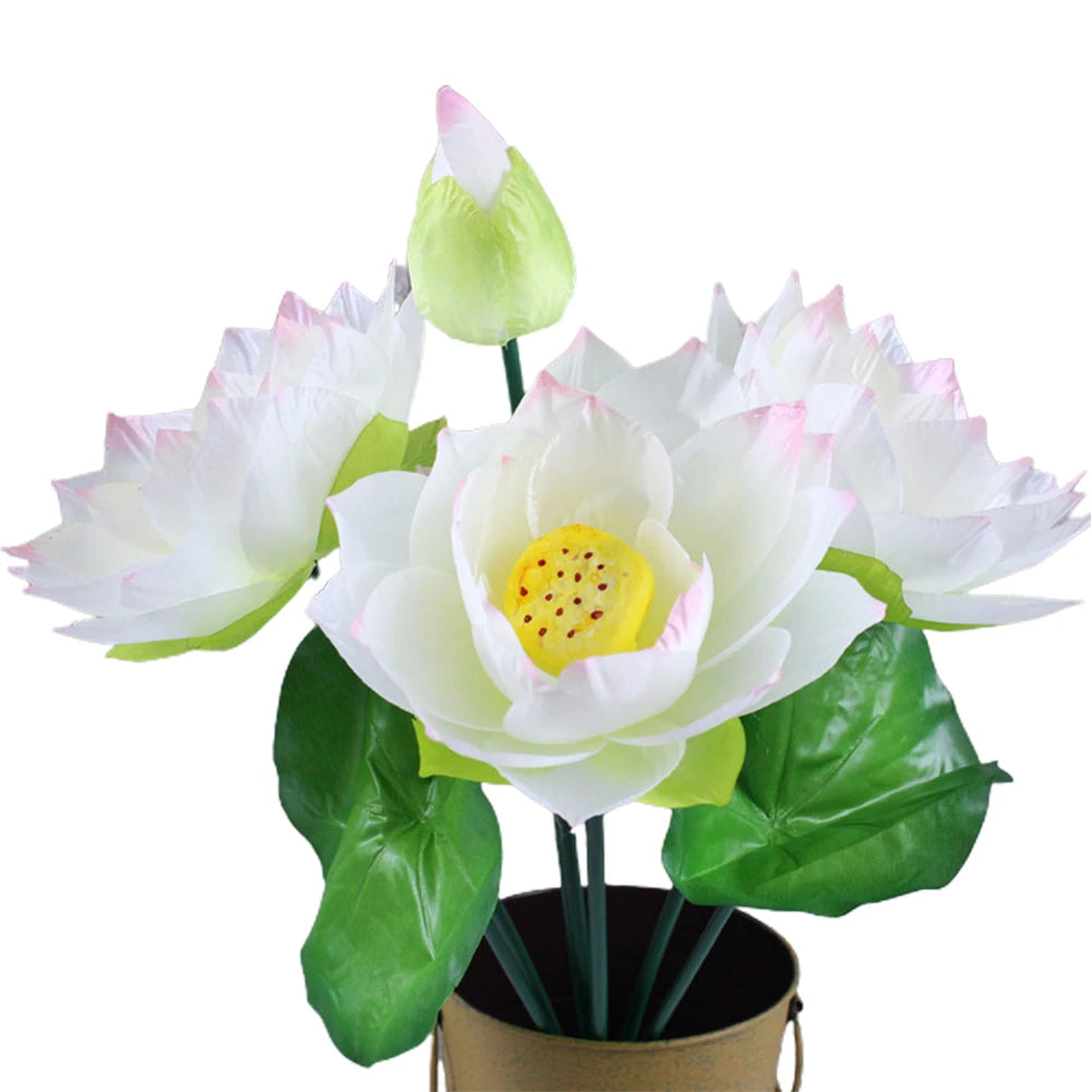 Artificial Flower 1pcs Arrangement Decoration Fake For Wedding Garden Home Lotus Party Plastic Simulation Stalks Qme White