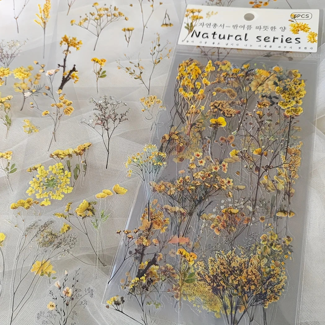 6 pcs/pack PET Plants Flowers Stickers DIY Scrapbooking Planner Decoration Collage Diary Supplies Aesthetics Stationery Sticker Qme F6