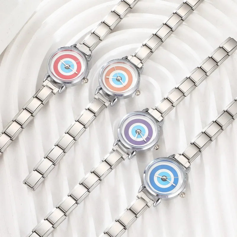 Wholesale Fashion Women's Stainless Steel Round Shiny Watch 9mm Fit Bracelet For Party Friend Wife Birthday DIY Jewelry Gifts Qme