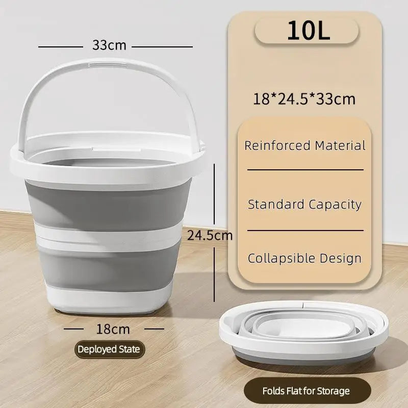 Foldable Water Bucket Essential Fishing Camping Travel Collapsible Qme 10L Gray white